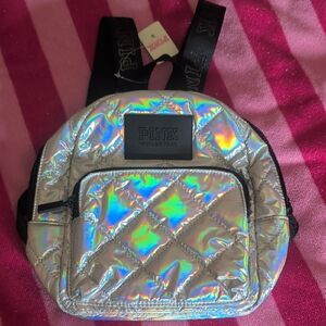 PINK Victoria's Secret Iridescent Quilted Mini Backpack NWT